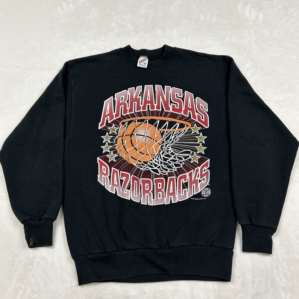 Jerzees Sweatshirt Mens M Black Arkansas Razorbacks Basketball Vintage USA Made